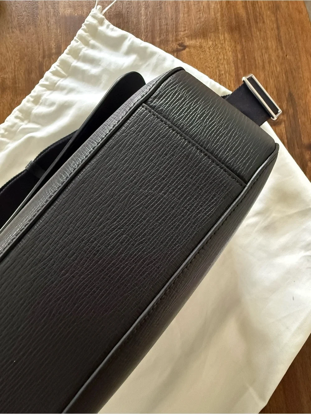 Salvatore Ferragamo Black Textured Leather Messenger Bag
